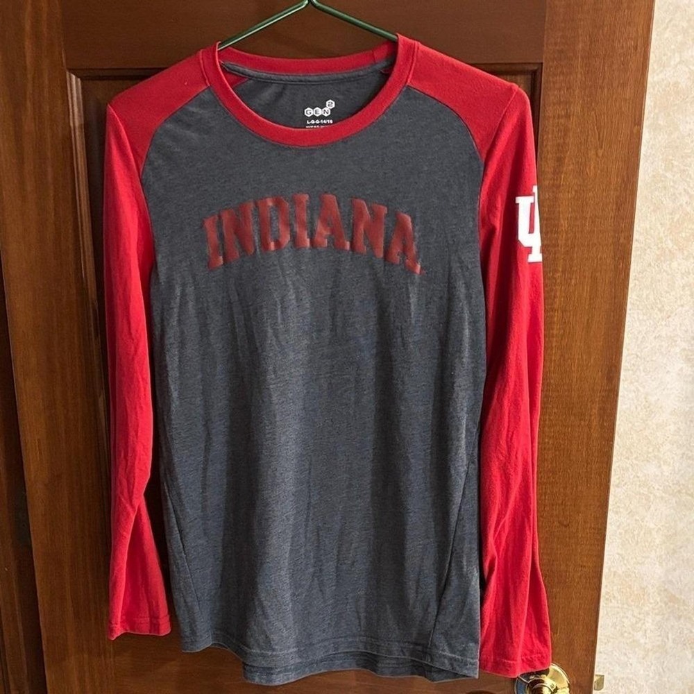 Gen2 Indiana University IU Hoosiers Long Sleeve Raglan Tee Gray Red Womens Large